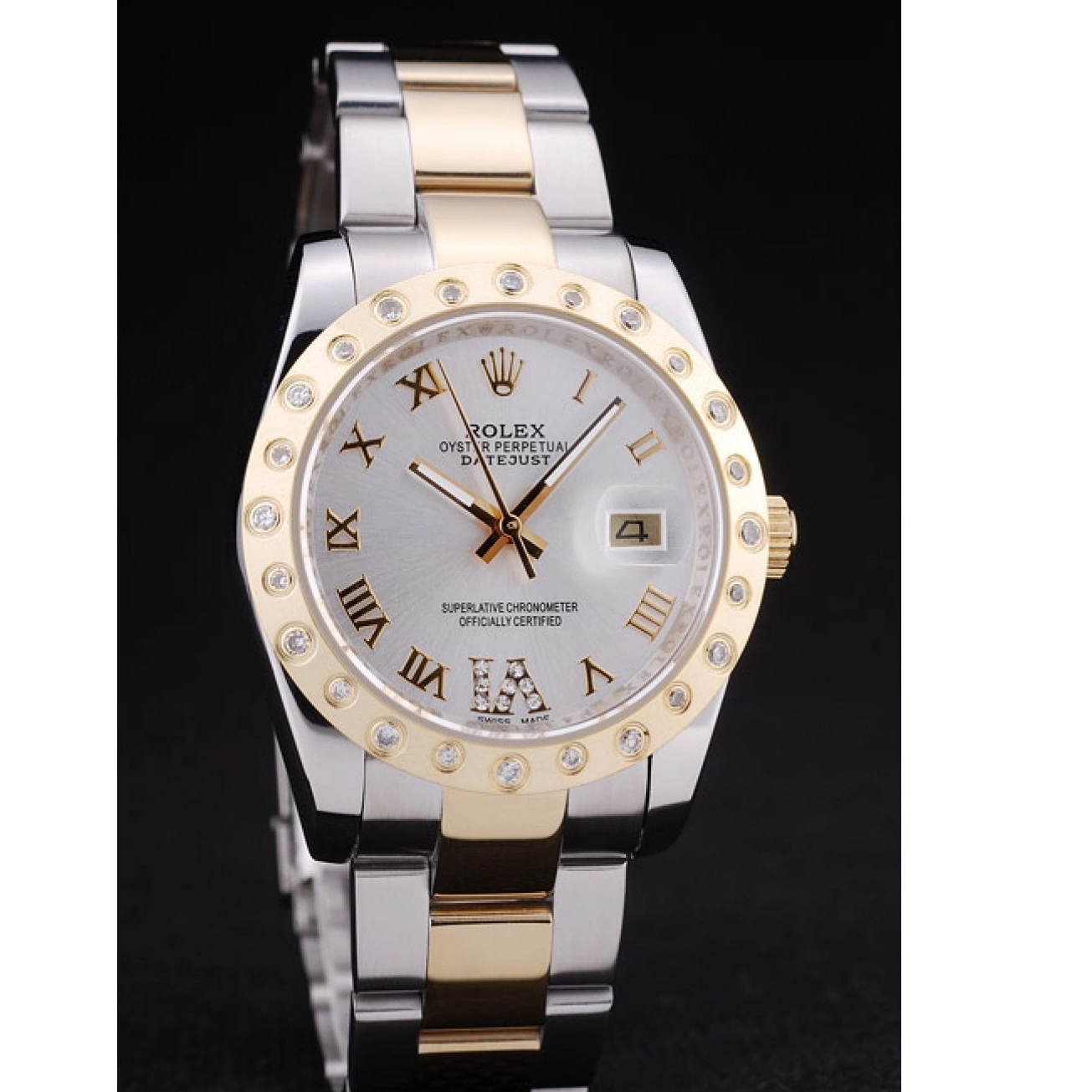 Aaa replica watch Rolex Bezel 7464 Dial White Datejust Diamond 0622